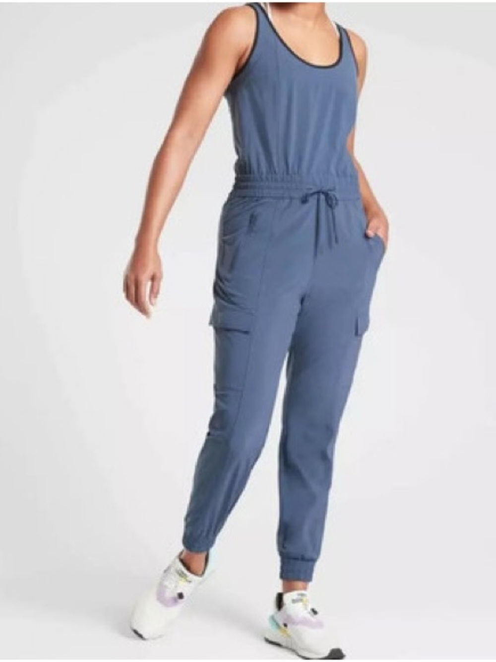 Athleta Slate Blue Sleeveless Cargo Jumpsuit